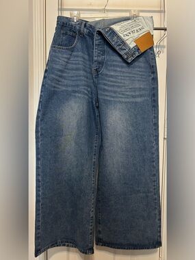Micas High-Rise Wide Leg Fold-over Jeans in Medium Blue